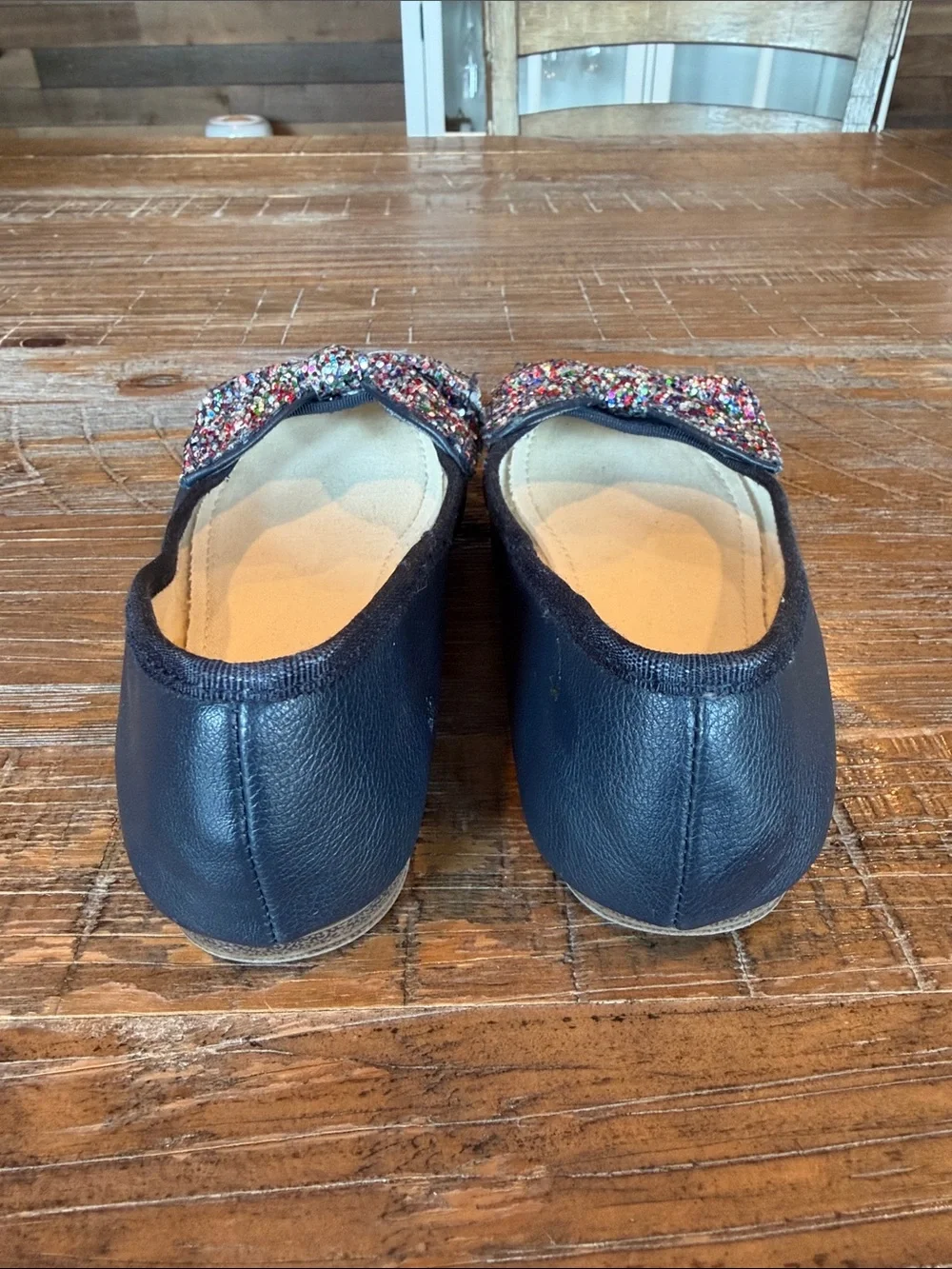 GAP Kids Navy Flats with Multicolor Glitter Bow size 13